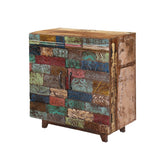 Rainbow Carving Wooden Tile Reclaimed Wood Buffet Sideboard